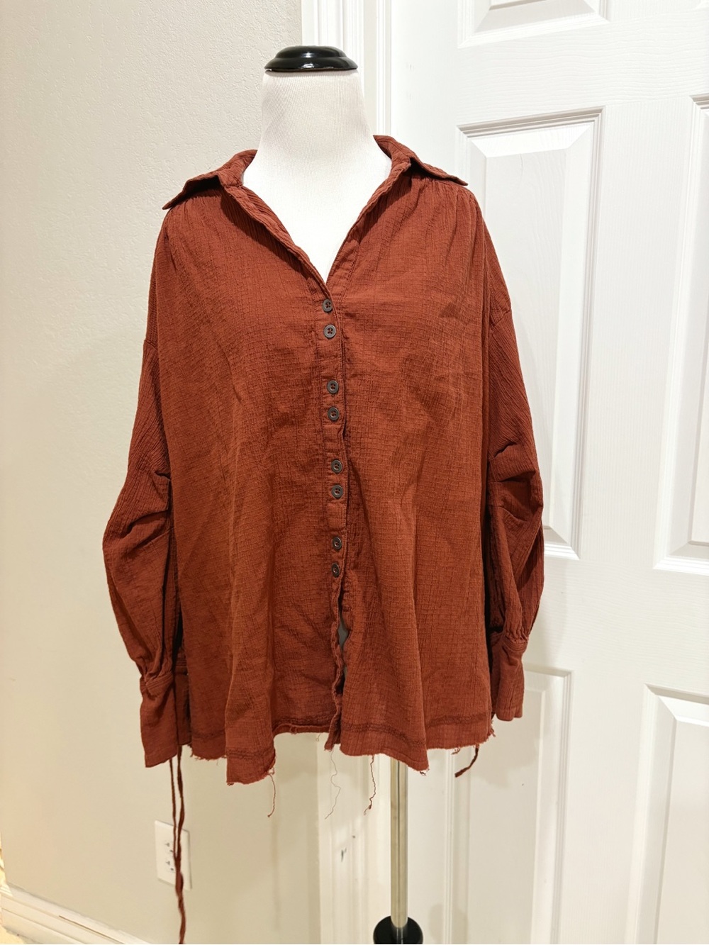 We The Free Free People Orange Rust Button-Front Boho Women's Top XS/M